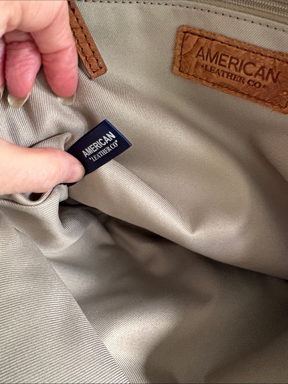 American Leather Tan Embossed Leather Backpack with Two Front Zip Pockets - Picture 4 of 15